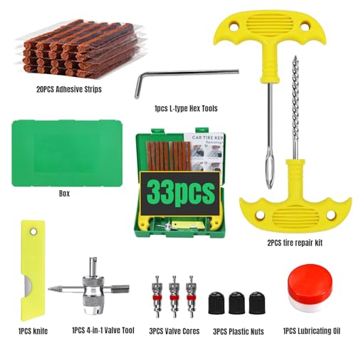 Tire Repair Kit, 33Pcs Heavy Duty Tire Plug Kit, Universal Tire Repair Tools to Fix Punctures and Plug Flats Patch Kit for Cars, Motorcycles, Atvs, Tractors, Etc - size: 33pcs