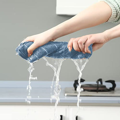 Puomue Microfiber Kitchen Towels and Dishcloths Set, 26 X 18 Inch and 12 X 12 Inch, Set of 12 Bulk Lint Free Dish Towels for Drying Dishes, Blue - color: Blue