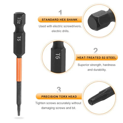 HARFINGTON 3pcs T6 Torx Head Screwdriver Bit 4" (100mm) Long 1/4" Hex Shank Magnetic No Hole Tamper Proof 6 Point Star Screw Driver Drill Bits Phosphate S2 Steel Industrial Power Tools - size: T6 x 100mm