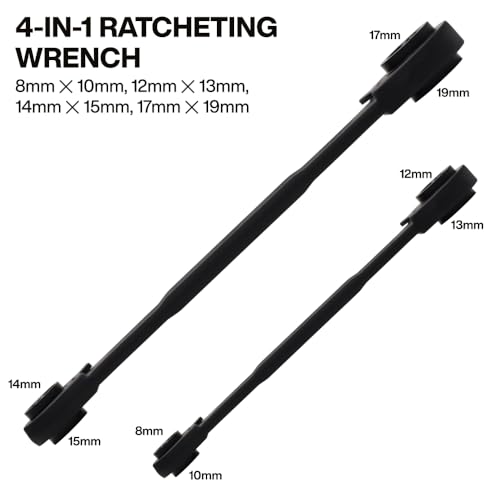 KLEIN TOOLS 68216M 4-in-1 Reversible Ratchet Wrenches Set, 2-Piece, Eight Metric Hex Sizes, 8mm x 10mm, 12mm x 13mm, 14mm x 15mm, and 17mm x 19mm Box Wrench Set, 90-Tooth Ratchet, Pass-Through Design