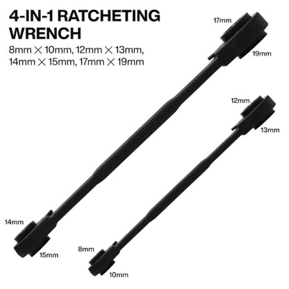 KLEIN TOOLS 68216M 4-in-1 Reversible Ratchet Wrenches Set, 2-Piece, Eight Metric Hex Sizes, 8mm x 10mm, 12mm x 13mm, 14mm x 15mm, and 17mm x 19mm Box Wrench Set, 90-Tooth Ratchet, Pass-Through Design