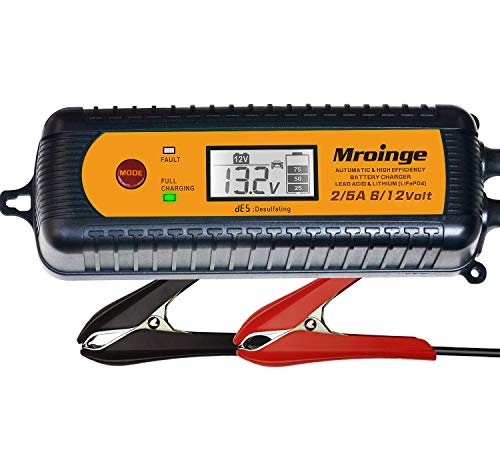 Smart Battery Charger, Mroinge 5A 6V/12V Automatic Battery Charger/Maintainer/Desulfator for Cars, SUVs, Trucks and More, Suitable for Charging Lead-Acid & Lithium (LiFePO4) Batteries