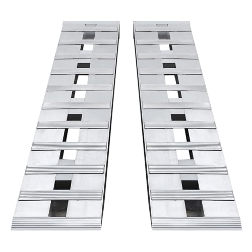 Heavy Duty Aluminum Loading Ramps - Set of 2, 5 Feet Long x 12 Inches Wide, 6000lbs Capacity for Trucks/Motorcycles, Hybrid Hook & Anti-Slip Crossbars