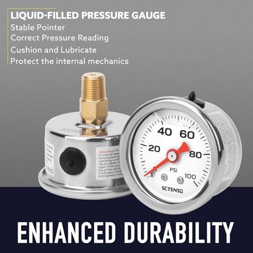 0-100 Psi Fuel Pressure Gauge, 1.5" Dial Size, 1/8" NPT Back Mount, Stainless Steel Case, Glycerin Liquid Filled, Inline Low Pressure Gauge, for Oil Water Air Pressure Test - size: 0-100 Psi, style: Back Mount