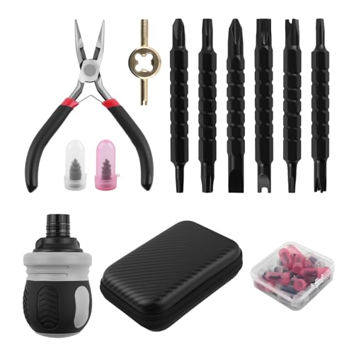 29PCS Tire Plug Kit,Self-Service Tire Repair Rubber Nail Kit Includes Ratchet Screwdriver,Pliers,Screw in Tires Plugs,Universal Tires Repair Kits for Quick Puncture Repairs