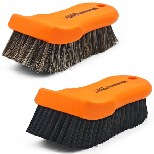 YeewayVeh 2PCS Leather Cleaning Brush, Horse Hair Brush for Car Leather Seat, Fabric, Shoes and Furniture, Soft Detailing Brush for Carpets, Seat Belts and Car Interior - color: Orange, size: 2 Pack
