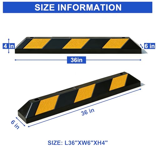 OrangeStar 2-Pack 36" Rubber Parking Curbs | Heavy Duty Vehicle Wheel Stopper, Garage Parking Aid with Yellow Reflective Stripes for Car, Truck, Trailer - size: 36in (2-Pack)