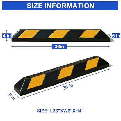 OrangeStar 2-Pack 36" Rubber Parking Curbs | Heavy Duty Vehicle Wheel Stopper, Garage Parking Aid with Yellow Reflective Stripes for Car, Truck, Trailer - size: 36in (2-Pack)