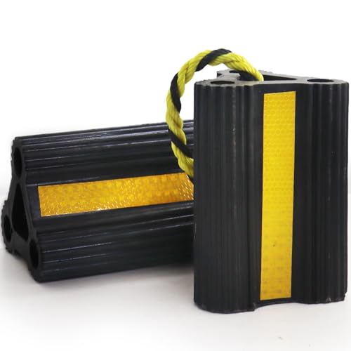 Wheel Chocks [1pair/2pack with Rope] for RV Trailer Camper Truck Car and Aircraft, Versatile Heavy Duty Rubber Wheel Chocks Block with 3 Reflective Strips, Tire Wheel Immobilizers & Chocks - size: 160B-1pair2pack