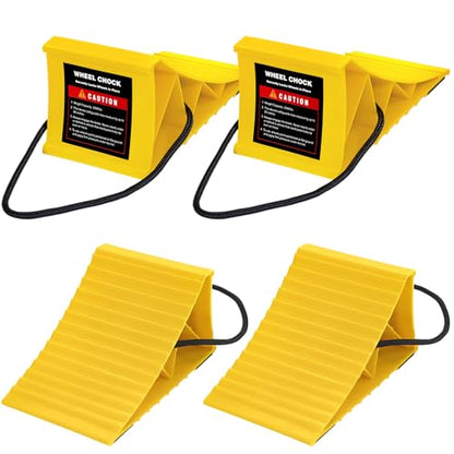 Wheel Chocks for RV Trailer, 4 Pack Non Slip Wheel Chocks for Travel Trailers with Rope for Easy Removal, Lightweight Plastic Wheel Stoppers Block for Camper Cars Trucks