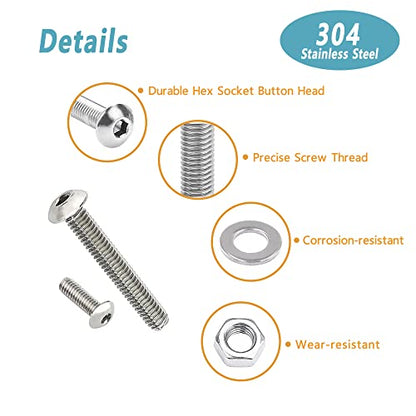 Kadrick 304 Stainless Steel Screws,1230 Pcs M2 M3 M4 M5 Metric Screw Aassortment,4mm-20mm Hex Socket Button Head Cap Bolts Nuts Washers Kit with 4 Hex Wrenches - size: SS M2-M5 1230Pcs