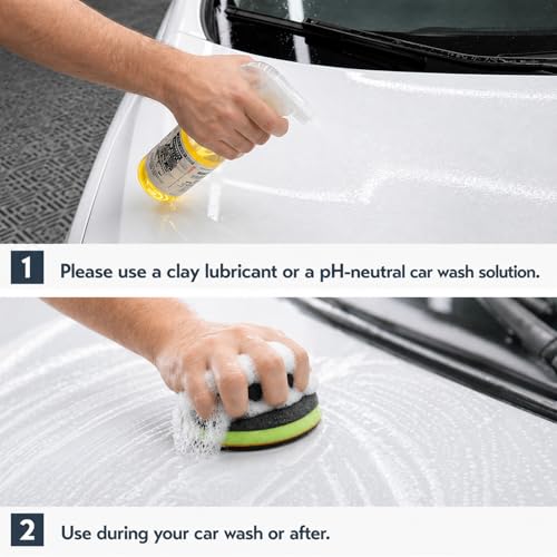 2 Pcs Synthetic Clay bar Pad for Car Detailing, 4.1" Honeycomb Clay Sponge with 12mm Rebound Foam, Paint Contaminant Removal & Surface Prep Tool for Waxing and Polishing
