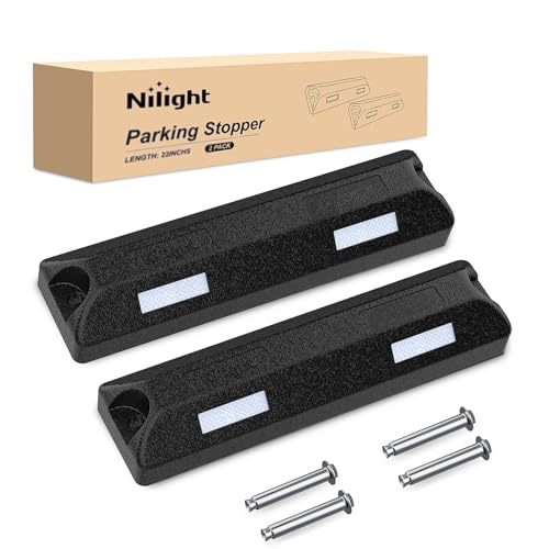 Nilight Rubber Parking Curbs 2 Pack - Heavy Duty 22 Inch Garage Wheel Stops Parking aid Block for Driveway & Parking Lot, Black - size: 22" Black