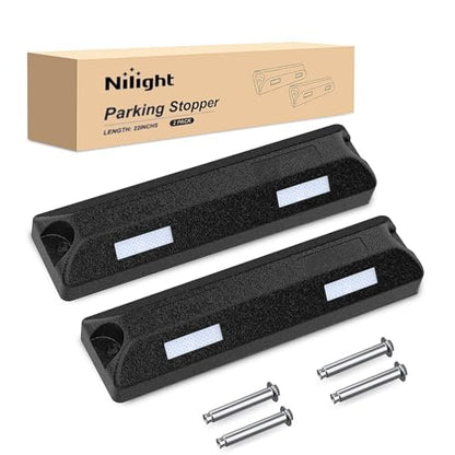Nilight Rubber Parking Curbs 2 Pack - Heavy Duty 22 Inch Garage Wheel Stops Parking aid Block for Driveway & Parking Lot, Black - size: 22" Black