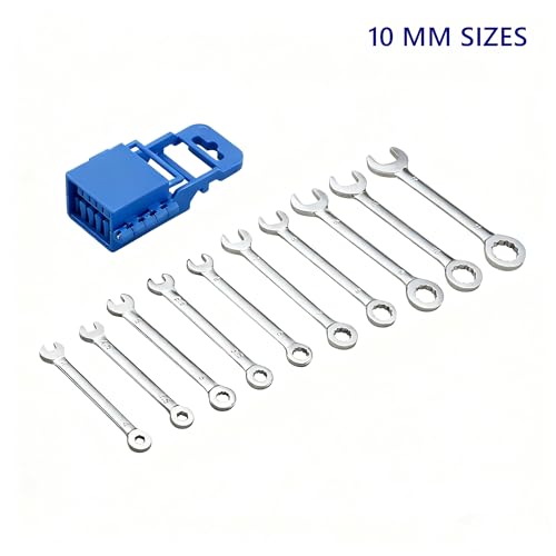 Small Wrench Set, 10-Piece Mini Combination Wrench Set, Ignition Wrench, Micro&Thin, Metric Size: 4mm, 4.5mm, 5mm, 5.5mm, 6mm, 7mm, 8mm, 9mm, 10mm, 11mm, with Unique Wrench Organizer (Blue) - size: METRIC