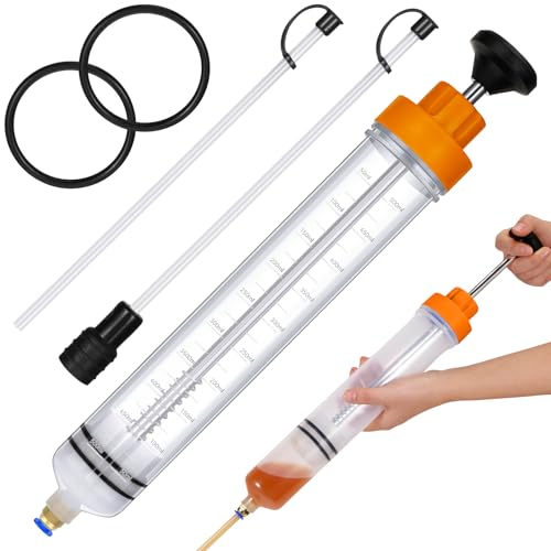 Gisafai 200cc Fluid Extractor Automotive Pump Manual Oil Extractor Pump Syringe for Gasoline Hand Cleaner for Power Steering, Hydraulic Fluid(Orange) - color: Orange, size: 200cc