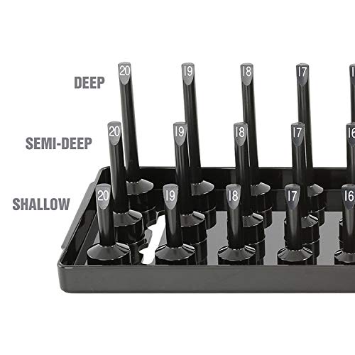OEMTOOLS 22338 3-Post Metric Socket Tray Set, 3 Piece, Deep, Shallow, and Impact 3 Row Socket Organizer for Tool Box Drawer, Holds 141 Tools, 1/4, 3/8, and 1/2 Inch Drive, Metric, Black - size: 3 Piece Metric