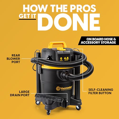 Vacmaster Professional 6 Gallon 4.5 Peak HP Wet/Dry Vacuum with Self-Cleaning Filter System - VDK611PF 0201 - size: 6 gallons