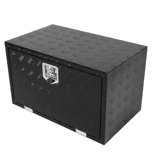 Heavy Duty Aluminum Stripes Plated Underbody Tool Box with Lock and Keys, 30×18×18 Inch Waterproof Square Storage Organizer for Truck,Trailer,Pickup,RV（Black） - color: black, size: 30×18×18 inch