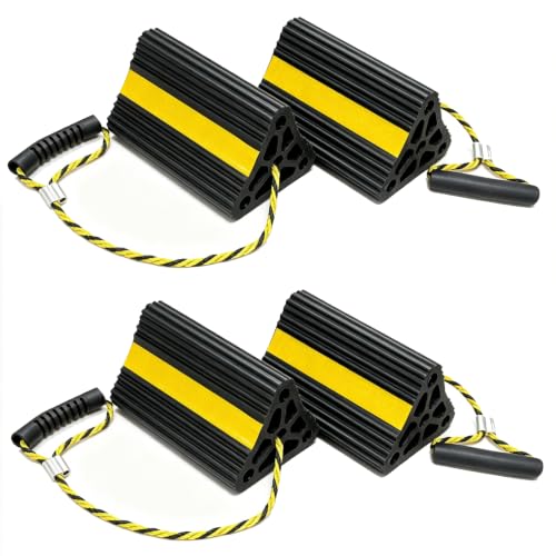 Wheel Chocks for RV Trailer Travel Camper Truck Car, Sturdy Heavy Duty Simple Easy to Use, Rubber Tires Block Stopper Chock with Rope and Yellow Reflective Tape Trailer RV Accessary(2set4pack) - size: 8.2" 2pair