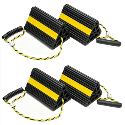 Wheel Chocks for RV Trailer Travel Camper Truck Car, Sturdy Heavy Duty Simple Easy to Use, Rubber Tires Block Stopper Chock with Rope and Yellow Reflective Tape Trailer RV Accessary(2set4pack) - size: 8.2" 2pair