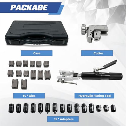 Hydraulic Flaring Tool Kit Universal Brake Line Flaring Tool Set for 45° Single Double Flare ISO Bubble GM Fuel line Push Connect Flare on 304 Stainless Steel/Steel and Soft Metal tubing