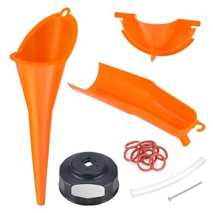 Oil Filter Wrench & Oil Change Kit for Harley Davidson, 4-in-1 Drip-Free Funnel Set with Primary, Crankcase Tools, Viton O-Rings, Compatible with Sportster Dyna Softail Touring 1999-2017