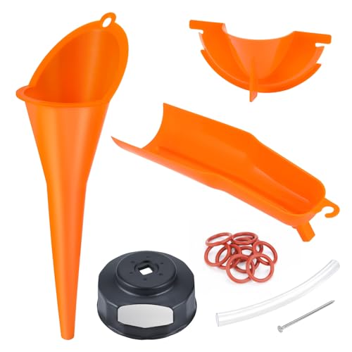 Oil Filter Wrench & Oil Change Kit for Harley Davidson, 4-in-1 Drip-Free Funnel Set with Primary, Crankcase Tools, Viton O-Rings, Compatible with Sportster Dyna Softail Touring 1999-2017