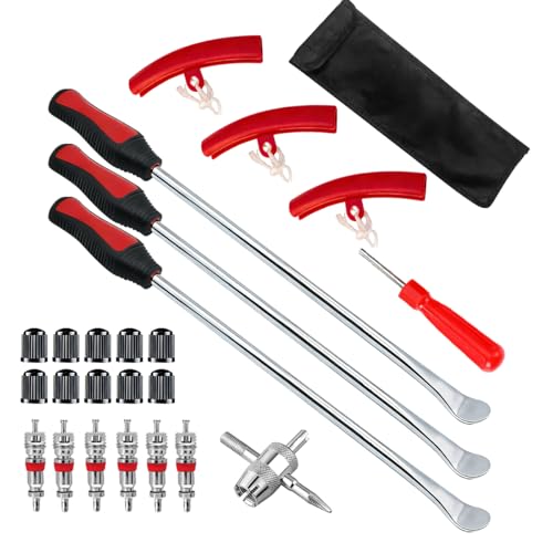 25PCS 14.5" Motorcycle Tire Spoons Tool Set, Tire Changing Tool Includes 3 Rim Protector 7 Valve Core & Valve Tool, Dirt Bike Tire Iron Lever Kit, Universal for Motorbike Dirt Bike - size: 25PCS