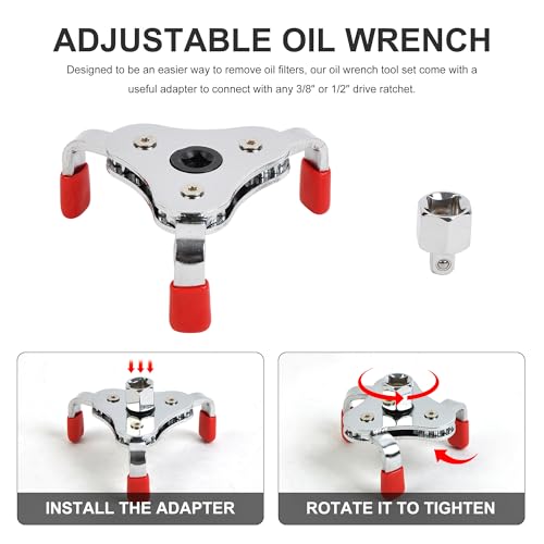 7PCS Oil Filter Wrench Set, Oil Filter Removal Tool with 2-3/4" - 5-1/4", 9" & 12" Adjustable Oil Filter Pliers and Adjustable 3-Jaw Oil Filter Wrench
