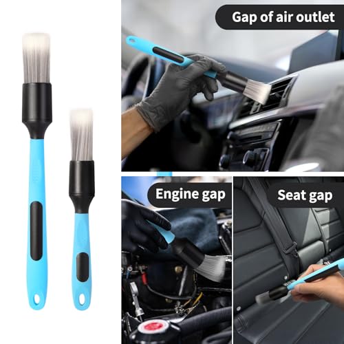 Car Detailing Brush Set - Covers Large Area Inside or Outside Vehicles | Removable Brush Heads、Blue Handles、Ultra Soft Bristles、Handle XL Brush、Ultra Soft Detailing Brush