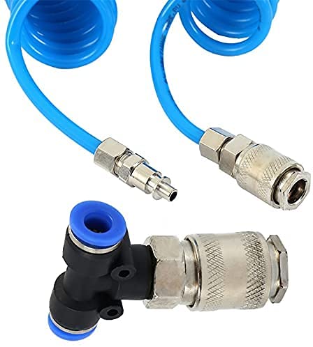 Air Blow Gun Kit Air Duster Cleaning Nozzle Blow Spray Tool Kit with 5 Meter Long Coil PU Air Hose,4×6mm(Blue) - color: Blue