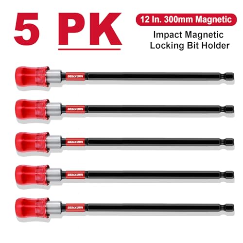 Geinxurn 12” Impact Screwdriver Bit Holders, 5PCS Magnetic Extension Quick-Change Socket Drill Bit Holder Cr-V SteelHex Shank Quick Release Drill Bit Guide - size: 12"
