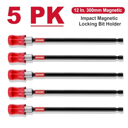 Geinxurn 12” Impact Screwdriver Bit Holders, 5PCS Magnetic Extension Quick-Change Socket Drill Bit Holder Cr-V SteelHex Shank Quick Release Drill Bit Guide - size: 12"