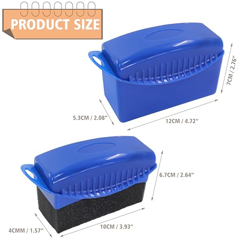 2Pcs Tire Dressing Applicators,Tire Shine Applicator Pads,Reusable Tire Dressing Sponge Pad Car Tire Applicator Pads with Lid for Car Glass, Painted Steel & Porcelain (Blue, Rectangular - size: Blue, Rectangular