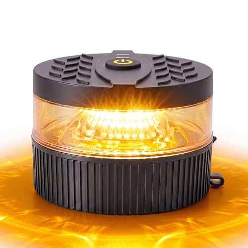 Battery Operated Amber Beacon Strobe Light w/Magnetic Base, Portable USB-C Rechargeable Mini Roof Top LED Warning Emergency Flashing Lights for Trucks, Vehicles, Car, Tractor 1-Pcs - color: Amber
