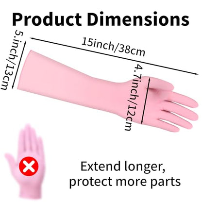 Long Sleeves Durable Disposable Nitrile White Gloves 15inches,Household Cleaning Dishwashing Waterproof 30PCS - color: Pink, size: Medium