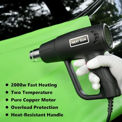 Heat Gun for Vinyl Wrap Tool Kit - 2000W Dual Temp Hot Air Gun for Car Window Tinting, Epoxy Resin, Paint Removal - 21Pc Set with 7 Red Micro Squeegees, Felt Squeegee, Sprayer & Gloves - color: red&black