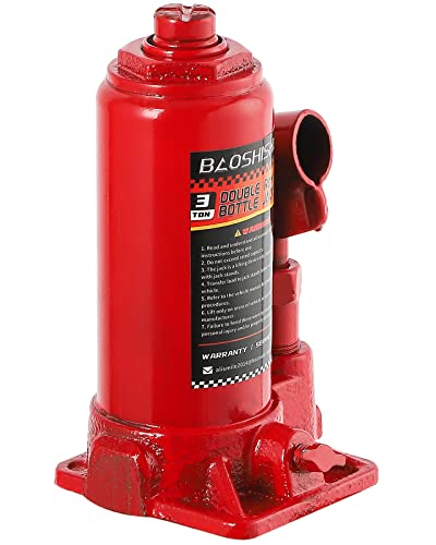 BAOSHISHAN Double Ram Bottle Jack Portable Hydraulic Jack (3 Ton with Case) - size: 3 Ton with Case