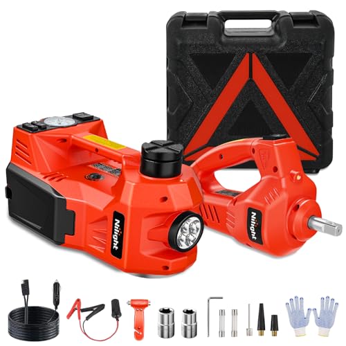 Nilight Electric Car Jack Kit 5 Ton 12V Hydraulic Car Jack with Impact Wrench, 3 in 1 Portable Electric Floor Jack with Tire Inflator Pump LED Light for Sedan SUV Truck Change Tire Garage Repair - size: 5 T w Impact Wrench