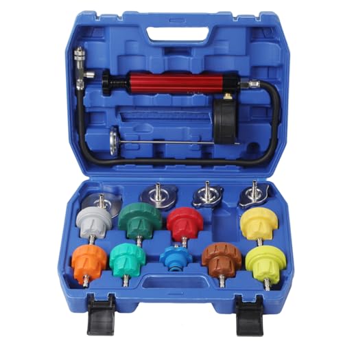 Coolant Pressure Tester Kit, Radiator Pump Pressure Tester with Vacuum Pump Vacuum Purge & Refill Tool, Automotive Cooling System Water Tank Leak Detection Tool (15 PCS)