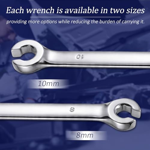 Vin Beauty 8mm x 10mm Flare Nut Wrench, Double Open End CR-V Chrome Vanadium Steel Metric Line Wrench, 15-Degree Offset Design for Brake Line Fuel Lines Transmission Repair, Automotive Tool