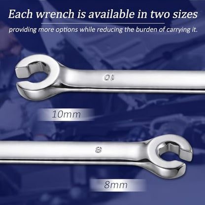 Vin Beauty 8mm x 10mm Flare Nut Wrench, Double Open End CR-V Chrome Vanadium Steel Metric Line Wrench, 15-Degree Offset Design for Brake Line Fuel Lines Transmission Repair, Automotive Tool