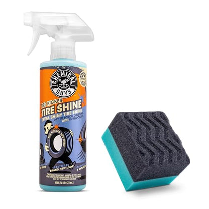 Chemical Guys Tire Kicker Sprayable Extra Glossy Tire Shine, 16 Fl Oz | With Wonder Wave applicator for cars, trucks, and SUVs, sprayable water-based tire dressing and applicator kit - size: 16 Fl Oz (Pack of 1), style: With Applicator