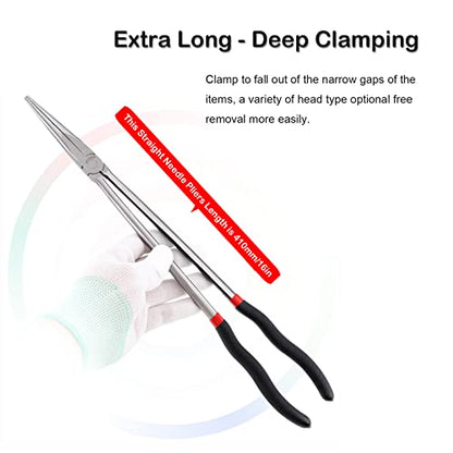 16in Needle Nose Pliers Extended Handle Pliers, Extra Long Handle Nose Pliers, Needle Nose Pliers with Nonslip Handle Repairing Hand Tool