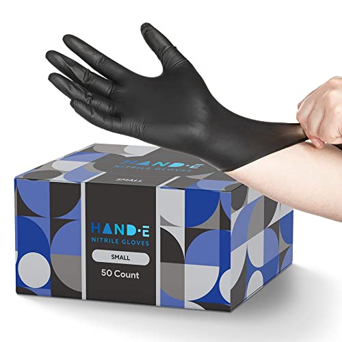 Hand-E Touch Black Nitrile Disposable Latex Free & Powder Free Gloves Small, 200 Count - BBQ, Tattoo, Hair Dye, Cooking & Mechanic Gloves - style: Small