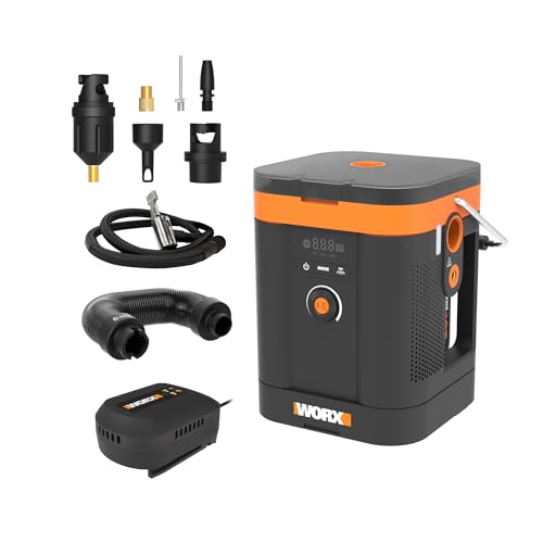 WORX Tire Inflator Portable Air Compressor, 20V Cordless Air Pump for Car Tires, Motorcycle & Balls, 150 PSI Bike Tire Pump with Digital Pressure Gauge, Battery & Charger Included, WX098L - style: 8-Accessory Air Pump w/Battery & 2.0 Ah Charger
