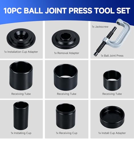 10PC Ball Joint Press Kit & Heavy Duty Ball Joint Removal Tool | C-Frame & Universal Adapters, U Joint Removal Kit for 2WD 4WD Cars Light Trucks Automotive Repair