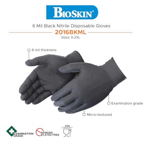 Nitrile Disposable Gloves | Powder-Free, Micro-Textured - size: Large, style: Exam Grade - 6 Mil (Black)