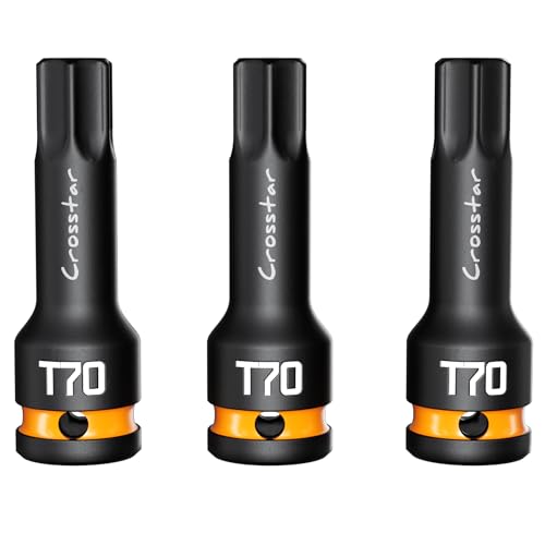 Crosstar 3pcs T70 Impact Torx Bit Socket Set, 1/2" Drive Cr-Mo Steel, Long High Impact Star Sockets for Automotive & Heavy-Duty Use, Professional Mechanic Tools with Transparent Case - size: T70 (Long)